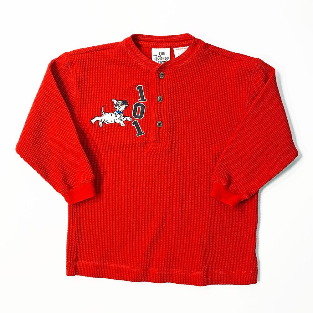 Vintage 1990s Disney Store 101 Dalmatians Waffle Knit Henley Kids T-Shirt XXS